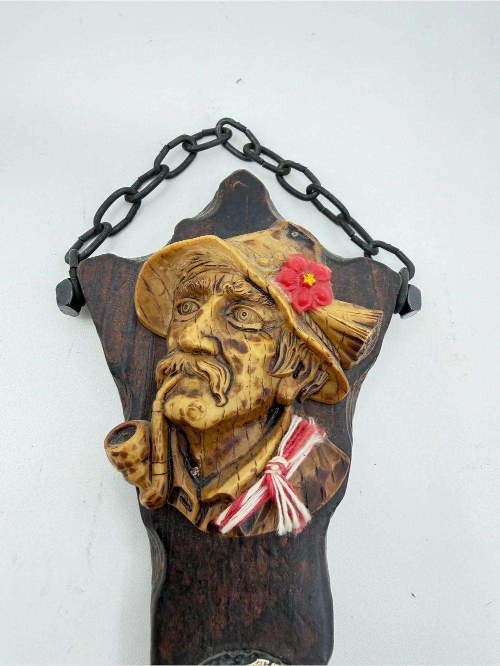 Vintage Austrian Folk Art Key Rack 2-Hook Liechtenstein Kitsch Cottage core
